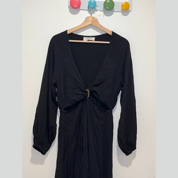 L*Space Colette Dress Waist Cutout Deep V Neck Blouson Sleeve Black Size Medium - Picture 4 of 12
